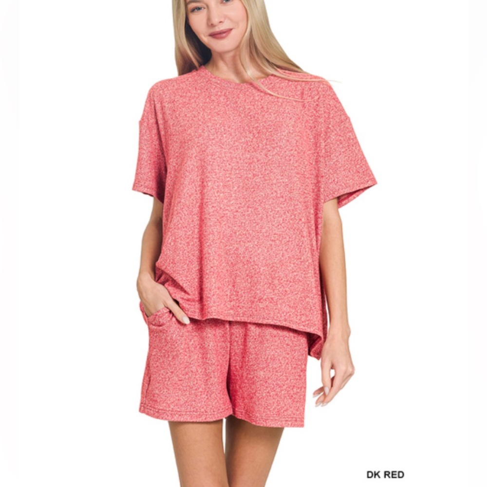 🌻 74 ZENANA SOFT MELANGE SHORT SLEEVE TEE & SHORT PANTS
SET